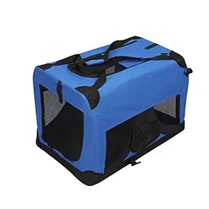 Magshion Folding Soft Crates Kennels Travel Carrier with Metal Frame, 20-Inch, for Pet Up to 15lb (Blue)