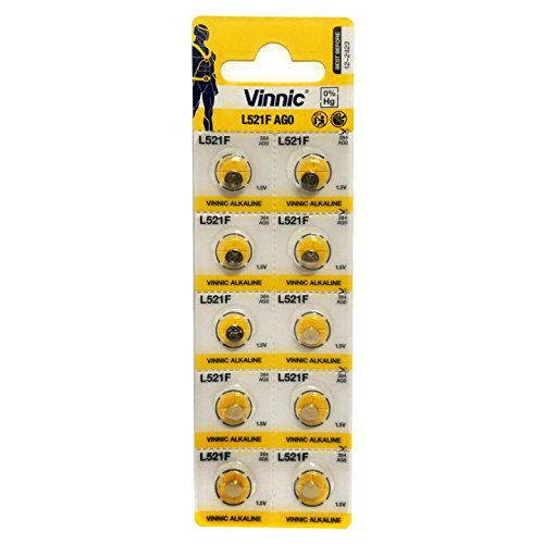 Vinnic premium button cell batteries 10 x AG0, 379, LR521, 1190SO, 379, SR521W, SR521 (watch battery)