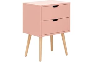 GFW Nyborg 2 Drawer Bedside Table Lamp Side Chest Cabinet Storage, 30 cm Width x 56 cm Height x 40 cm Depth, Coral Pink