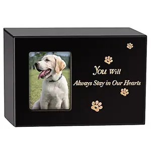 JOFUNG Pet Urns Wood Keepsake Memorial for Dogs/Cats Ashes,Photo Frame Funeral Cremation Small Box Black