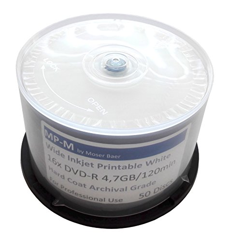 50er Spindel Hard-Coat Pro Archival Grade DVD-R 4,7 GB 16x Wide Inkjet Printable weiß, bedruckbare DVD Rohlinge für Langzeit-Archivierung