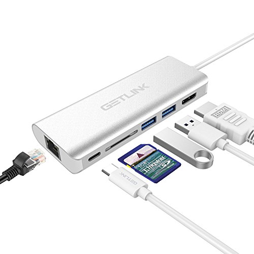 USB C Hub ,Getlink Typ C Hub mit USB C Ladeanschluss, HDMI Port 4K, Gigabit LAN, SD-Kartenleser, 2 USB 3.0 Port Adapter für Typ C Geräte wie MacBook Air, MacBook Pro, Mac Mini, Google Chromebook (Silber) - 5