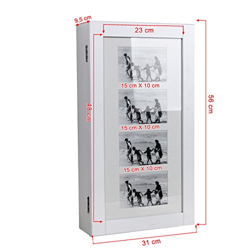 Songmics 56 x 31 x 10 cm Schmuckschrank Wandspiegel mit Bilderrahmen (Weiß) JBC59W - 7