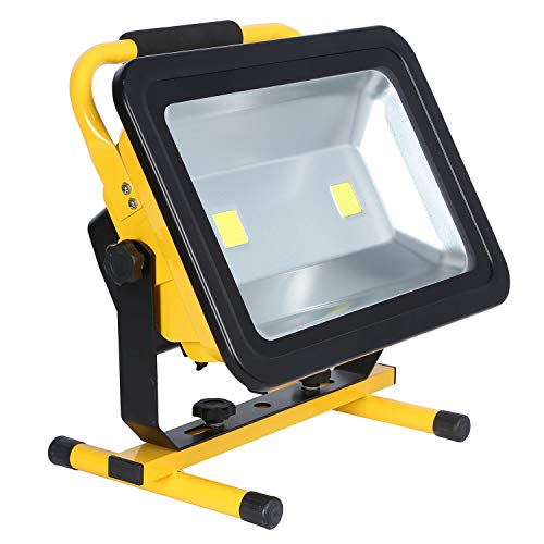 Preisvergleich Produktbild AUFUN 100W Kaltweiß LED Baustrahler - LED Strahler Akku Arbeitsscheinwerfer - Campinglampe Angeln Beleuchtung Outdoor Laterne Werkstatt Fluter -Gelb Wasserdicht IP65 (100W Kaltweiß)