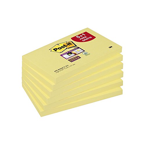 Post-it Pack de 5 Bloc-notes repositionnables + 1 Note Super Sticky 76 x 127 mm Jaune