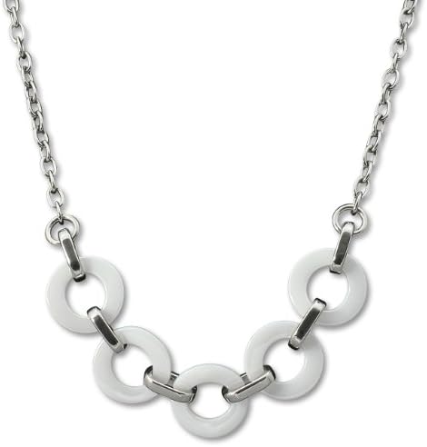 Amello necklace ceramic ring white - size 19.7 inches (shorter possible as suspended in the intermediate members) - Woman necklaces - Stainless Steel necklace ESKX01W