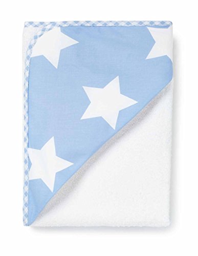 Large Hooded Towel, White with Blue Stars Hood, 100 x 100 cm