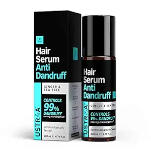 Ustraa Anti Dandruff Hair Serum -200ml - Controls 99% Dandruff, Dermatologically Tested, With Climbazole,Ginger & Tea Tree, Fights Dandruff, Fungi & Bacteria , Leave-on Hair Serum- No Sulphates, No Parabens, No Silicone, No Mineral Oil