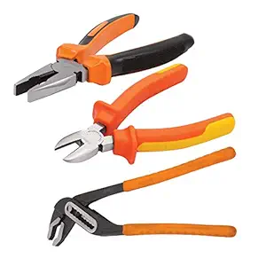GROZ 3 Piece Plier Set with 1 Side Cutting Plier, 1 Combination Plier & 1 Water Pump Plier| Ideal for Wide Range of Electrical and Plumbing Applications| Durable| Ergonomic Grip| PLR/CV/ST3B