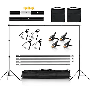 Backdrop Stand, CPLIRIS 6.5x10ft Adjustable Background Support with 4 Spring Clips, 2 Sandbag, 4 Backdrop Holder Clips for Photoshoot, Parties, Baby Shower, Birthday, Wedding