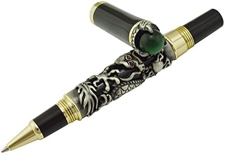 Jinhao Rollerball Pen, Gray Chinese Ming Dynasty Emperor Style Dragon Play Pearl, Ballpoint Pen, Green Jade Ball Pocket Pen, Smooth Signature and Calligraphy Pens, Business Pens