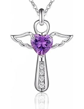 Prinzessin zu Stolberg - Kette mit Anhänger Engelsrufer | Engel & Lila Amethyst Herz | 4 Zirkonias - Silber veredelt