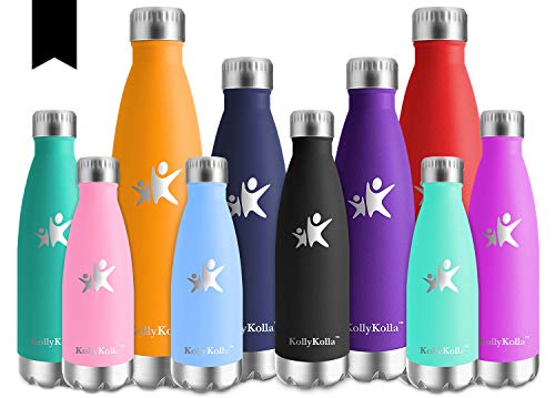 KollyKolla Bottiglia Acqua in Acciaio Inox, 650ml Senza BPA Borraccia Termica, Isolamento Sottovuoto a Doppia Parete, Borracce per Bambini, Scuola, Sport, All'aperto, Palestra, Yoga, Nero