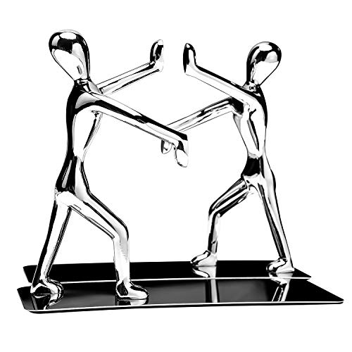 Kioneer Heavy Duty Stainless Steel Kung Fu Man Bookends Nonskid Humanoid Bookends for Home Office Llibrary School Decorative bookends (Kung Fu Man Silver)
