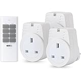 Lunvon Remote Control Plug Socket Wireless Electrical Outlet Switch for Light, Household Appliances, up to 30m/100ft Operating Range, White (3 Outlets, 1 Remote)