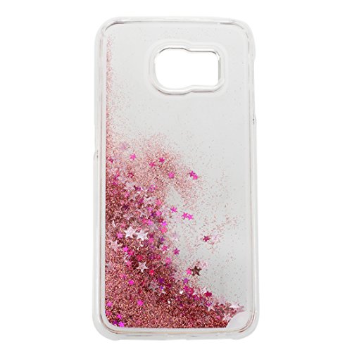 Caja de arenas movedizas de telefono celular - TOOGOO R Caja lujosa transparente de arenas movedizas liquidas y de estrella brillante para Samsung Galaxy S6 Edge rosado