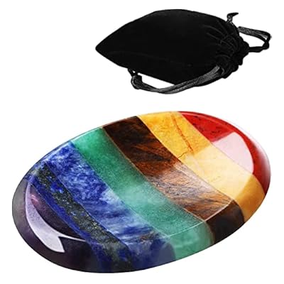 Yeesabella Thumb Worry Stone For Anxiety With Velvet Bag - 7 Chakra Healing Crystal Oval Pocket Palm Stone Gemstones For Reiki Balancing Meditation And Anxiety Relief