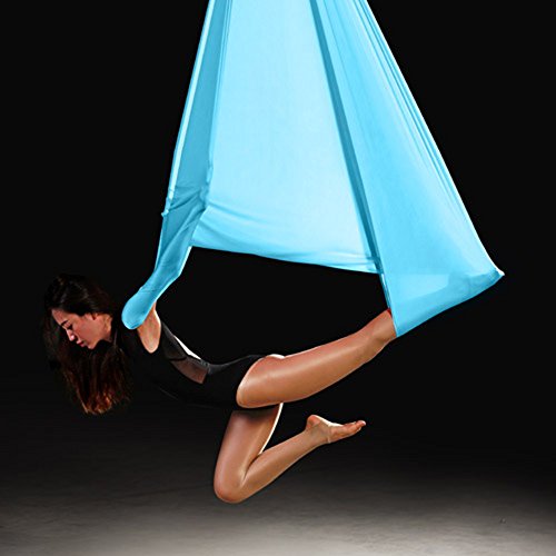 WKLCF Yoga Hamac Aerial Anti Gravity Schwingen Suspension Chiffon Joga antidérapant Hammock Air Mouches Charge 900 kg Yoga Set, Bleu Ciel