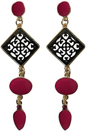 Triveni Square Shape Filigree Long Chandelier Earring