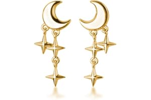 SLUYNZ 925 Orecchini Tiny Moon Star in argento sterling per le donne Teen Girls Small Moon Studs Orecchini Star Drop (placcati B-Gold)
