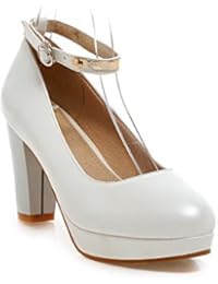 VogueZone009 Mujeres Hebilla Puntera Redonda Cerrada Tacón ancho Tachonado De salón con Metal