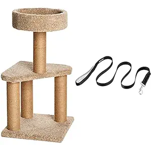 AmazonBasics Cat Activity Tree with Scratching Posts, Medium & AmazonBasics Single Handle Light Reflecting Dog Leash, Black, 4