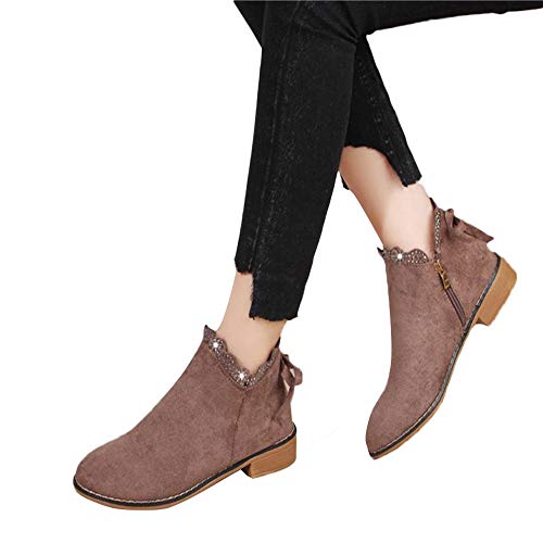 HOTSELL〔☀ㄥ☀〕2019 New Women's Chelsea Ankle Boots Women Bow Lace Low Block Flat Heel & Rounded Toe School Work Shoes