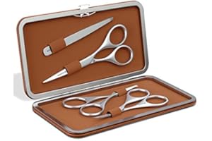 Suvorna Kit de barba y bigote con tijeras de barba para hombre, tijeras para bigote, tijeras de nariz, tijeras de cejas y pinzas para vello facial | Juego de tijeras de peluquería y tijeras de pelo