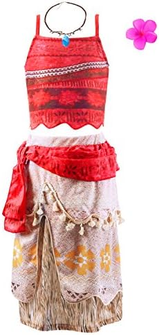 Viniolves Little Girl Princess Moan Adventure Outfits Costume Party Dress (Red, 5-6 Years)