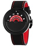 Shark Herren Armbanduhr Plattenspieler Design Uhr Rot Schwarz Drehteller Zifferblatt Leder Band SH421