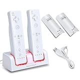 duracion bateria wii u gamepad  Expresstech Estación de carga doble carga Dock Soporte de carga estación cargador con 2 baterías pilas recargables 2800 mAh para Nintendo Wii Wii U mando a distancia mando Controller