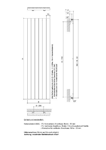 XIMAX Paneelheizkörper P1 horizontal (RAL 9016, weiß), Höhe 595 x Breite 1200 mm - 3