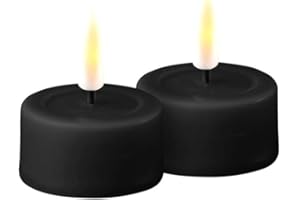 ‎REWU ReWu LED Kerze Deluxe Homeart, Indoor LED-Kerze mit realistischer Flamme auf einem Echtwachsspiegel, warmweißes Licht - Schwarz Teelicht