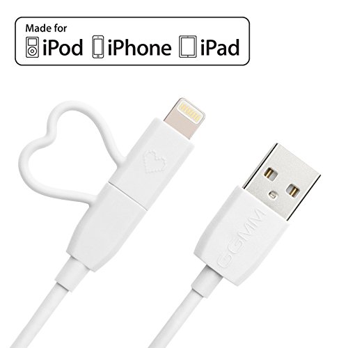 [Apple MFI Zertifiziert] GGMM 2in1 USB Lightning & Micro USB Kabel Verbindungskabel von Micro USB und Lightning Anschluss auf USB, 1M Apple Lightning Ladekabel für iPhone, iPad & iPod Rot, Android Geräte, Power Bank usw. (Weiß)