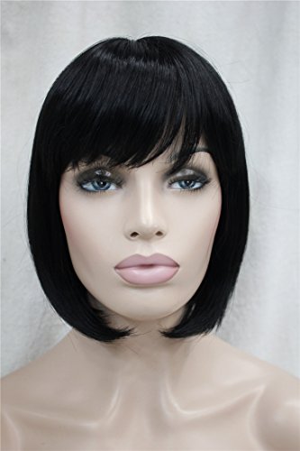 Kalyss Women's Short Bob Synthetic Black Hair wigs As Real Hair wig