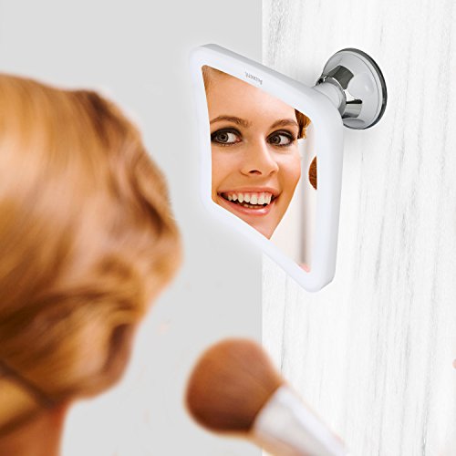 Auxent Kosmetikspiegel LED Beleuchtet mit 7-facher Vergrößerung und Starkem Saugnapf, 360° Schwenkbar, Schminkspiegel viereckig mit Blendfreier Beleuchtung für Zuhause und Unterwegs - 8