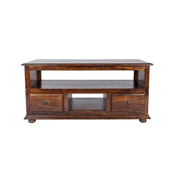 HOMESCAPES TV Media Unit with 2 Drawers 100% Solid Indian Sheesham Hardwood Takhat Furniture Hand Crafted (no veneer) - Image 3