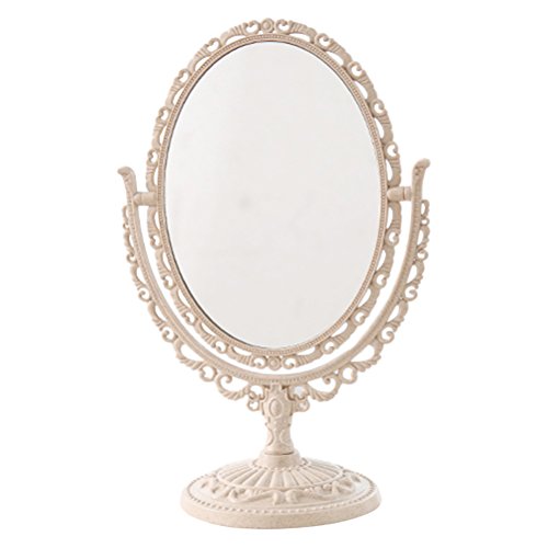 Espejo de sobremesa tocador de sobremesa Espejo de doble cara con rotación de 360 ​​grados Ampliación 3x (beige)