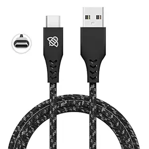 Flybot Tor Rugged Polyester Braided Unbreakable 3A Type C Fast Charging Cable (Length - 1.5 Meter, Color - Grey)