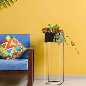 Sharpex Heavy Duty Metal Potted Plant Stand, 1 Tier Metal Planter Rack, Stylish Mid-Century Design Decorative Flower Pot Holder, Medium for Indoor, Outdoor Corner Planter Pot Rack, House, Garden & Patio - Black