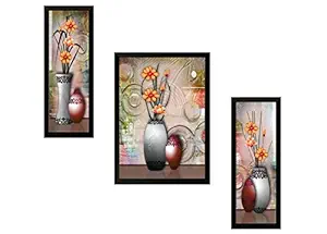 SAF Diwali Gift for Home UV Textured Flower Print Framed Art Print Painting Set of 3 for Home Decoration  Size 35 x 2 x 50 cm SANFSW9131