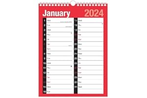 THE HOME FUSION COMPANY 2024 A4 Extra Wide 2 Column Month To View Spiral Bound Wall Planner Calendar Office Home