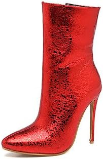 Women's Boots Fashion Boots Winter Leatherette Wedding Party &amp; Evening Stiletto Heel Blue Red Sliver Black 4in-4 3/4in , silver , us3.5 / eu33 / uk1.5 / cn32