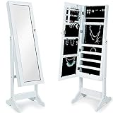 Deuba Schmuckschrank mit Spiegel weiß, stehend & abschließbar Standspiegel Schmuckkasten Spiegelschrank, 149x40x40cm