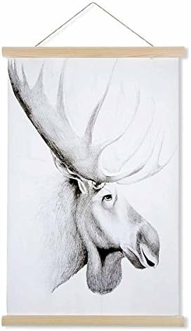 HANTAJANSS Scroll Painting with Moose Pattern Artwork Print Holder Vintage Poster Hanger