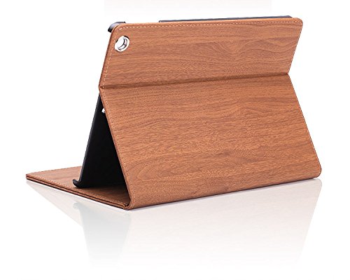 2017 Neu Version iPad Hüllen 9,7 Zoll Ultra Slim PU Ledertasche Schutzhülle Modern Holz Maserung Oberfläche (Dunkelbraun) - 2