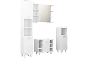 KOIECETA Badmöbel Set 4-TLG. Waschbeckenunterschrank Spiegelschrank Hochschrank Midischrank Schrank Badezimmerschrank Badschrank Hochglanz-weiß Holzwerkstoff