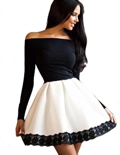 Sunday77 Women Dress Valentine's Day Casual Daily Long Sleeve Evening Party Short Dress O Neck Lace Bodycon Sheath Ruched Solid Swing Dress Mini Dress A Line (L, Black)
