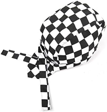leorxCatering Skull Cap Checkered Chefs Hat Turban for Kitchen (Black+White)