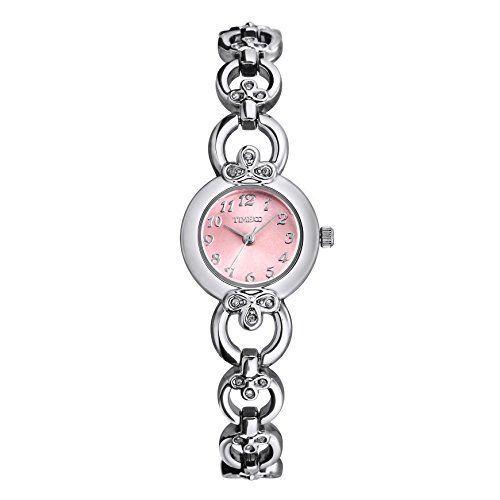 TIME100 rundes Zifferblatt Damenuhr Edelstahl Armbanduhr mit Hakenschloss Quarz Analog Schwarz #W50053L